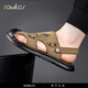 rowilcs brand men's sandals for summer new style teenager Baotou waterproof sandals driving outside wearing anti-slip beach shoes for men Khaki 1018 [official flagship model] 38