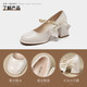 ZHR Mary Jane shoes for women's temperament, shallow mouth thick high heels, elegant square toe women's shoes BL170 beige white 37