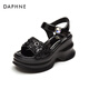 达芙妮（DAPHNE）凉鞋女外穿一字带夏季新款时尚仙女风软底轻便水钻魔术贴女鞋 黑色 跟高9cm 36 (230mm) 标准码