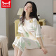 Catman Miiow 2023 New Pure Cotton Pyjamas für Frauen im Sommer kurzärmelig dünn gestreiftes Freizeitkleidungsanzug Zitronengelb A9885 L (100-120jin [Jin ist 0,5 kg])