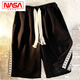 NASA ABOUT webbing drawstring shorts for men and women for summer thin loose sports five-point pants Hong Kong style casual mid-sized pants off-white double webbing shorts K1048 S (70-90Jin [Jin equals 0.5 kg])