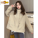 First diameter solid color zipper hooded small windbreaker for women 2026 new loose and flesh-covering casual three-dimensional cropped short coat khaki with lining M Recommended under 110