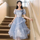 Vestido de noche azul de Libaixin 2025 NUEVO Estilo Banquete High-High Grain Student Art Exam Nicho Huff Skirt for Women Blue Long L Sugerir 100-110Jin [Jin equivale a 0.5 kg]