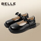 Belle children's shoes 25 years spring and autumn children's leather shoes back to school student shoes girls black leather shoes single shoes black size 31