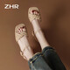 
ZHR Sandals for women in summer elegant one-length strap thick heels for women gentle solid color high heels for women Y683 apricot color 39