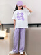 mlgt French trendy children's clothing girls suit summer short-sleeved wide-leg pants children's tensile jeans summer two-piece set 15009 purple + 9922 white 170 cm