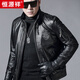 Hengyuanxiang head layer genuine leather leather jacket men's handsome motorcycle slim leather jacket spring and autumn short stand collar flight suit black plush XL 175 suitable for 130-145Jin [Jin equals 0.5 kg]