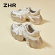 ZHR dad shoes for women with lightweight thick sole heightened casual shoes versatile trendy round-toe women's shoes G677 gold 36