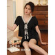 MOXTOC French ice silk pajamas for women 2024 summer new short-sleeved shorts two-piece set sweet women's suit home clothes black 55J1278 [long suit] XL