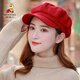 Scarecrow (MEXICAN) Hat Women's Autumn and Winter Cute Korean Versatile Japanese Painter British Newsboy Hat Octagonal Hat Beret Woolen-Red