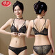 LangSha Pure Desire Front Button Underwear Red Zodiac Year Set Women's Beautiful Back Lace Push-Up Breast Reduction Wireless Bra Jet Black Suit L -36/80AB Small Breast Push-Up