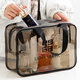 Wilkie Transparent Toiletries Bag Portable Bag Travel Makeup Toiletries Storage Bag Large Capacity Men's and Women's Business Travel Waterproof Large Large Black Gray (29cm*21cm*12cm)