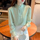 Pier Cardin Spring 2025 Neues französisches Spitzen-Chiffon-Hemd für Frauen modische Standkragen Spitzenspleißen Langarm Elegant Elegant, vielseitig Green L 1050-115jin [Jin ist 0,5 kg]