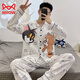 Cat Man (MiiOW) Pure Cotton Men's Pajamas Spring and Autumn Teen Cartoon Student Cardigan Large Size Men's Long Sleeve Trousers Home Clothing 9922 (Cardigan Long Sleeve) M