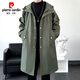 Pierre Cardin windbreaker men's spring and autumn mid-length storm hooded loose versatile trendy jacket vintage pilot coat black 2XL 160-180Jin Jin equals 0.5 kg