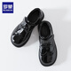 Romon boys' leather shoes black soft sole British style student performance shoes children's performance big children's suit shoes black 33