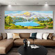 Respaldado por Jinshan Sala de estar Pintura decorativa Cornucopia Sofá Estilo chino Fondo de pared Pintura colgante Mural 12596 Sunrise Green Mountain 120*50 Marco de aluminio dorado Cristal porcelana