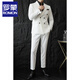 ROMON white double-breasted small suit men's suit Korean version slim casual high-end suit jacket groom wedding dress white two-piece set XL