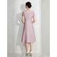 Armario azul rosa 2024 Outumn New Oriental Vestido de manga corta Vestido de cuello en V bordado pesado 5A3L866 Daifei Pink L