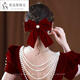 Tong Rubi Engagement Headwear Simple Toast Clothes Bow Hair Accessories Female Burgundy Bridal Hair Clip Retro Wedding Velvet Hair Clip Red Velvet Duck Clip