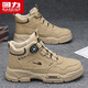 Pull back men's shoes Martin boots autumn and winter new men's high-top rhubarb boots workwear casual hiking shoes khaki 42