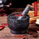 Meikejie green lime garlic mortar garlic masher stone mortar household manual old-fashioned stone nest natural stone garlic mash artifact mash pot medium black bluestone harder hardness suitable for 2 to 4