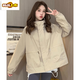 First diameter solid color zipper hooded small windbreaker for women 2026 new loose and flesh-covering casual three-dimensional cropped short coat khaki with lining M Recommended under 110