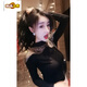 GTYUWVG Half-High Neck Base Shirt for Women Spring and Automne 2025 New European Station Industry Industry Diamond Incrup Shirt Long Manche à manches longues et sexy Black 3899 # Plus Velvet Plus Velvet Mesh Fabric S Recommandé 75-90jin [Jin est égal à 0,5 kg]