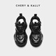 CHERY KALLY official website light luxury thick sole trendy design genuine leather dad shoes for women spring and summer new versatile sports shoes for women CHERY&KALLY black - increased by 6.5cm 38