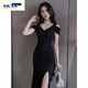 Miaopu le nachtclub sexy kleid rein und sexy nachtclub schlitz long sack abendkleid Frauen 2023 neuer Stil schwarz 3883 2xl