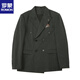 罗蒙（ROMON）高档正品戗驳领双排扣西服套装男新郎开会礼服胖子蓝色小西装 深灰三件套(西服+西裤+马甲+衬衫 L