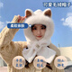 Beautiful pose fox ear hat for women in winter 2023 new cute girls plush bike scarf integrated internet celebrity hat Jinjira-gray