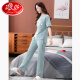 LangSha pajamas for women in summer pure cotton 2025 new short-sleeved trousers home clothing set for thin cotton suit 7374 bean paste powder 2XL X140-160Jin [Jin equals 0.5 kg]