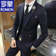 ROMON groom and best man wedding suit Korean style small suit slim and trendy three-piece men's business casual formal suit black suit + vest + trousers shirt tie L