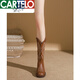 CARTELO leather western cowboy boots for women 2023 new embroidered knight boots mid-tube Martin boots thick high heel boots brown single 37