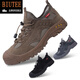 Biutee Marke Light Luxury Herren- und Frauenarbeitsschutz Schuhe isolierte Schuhe atmungsaktiv, Anti-Smashing, Anti-Punktions-Sicherheitsschuhe Anti-Rutsch-, Säure- und Alkali-Widerstand Frühling und Sommer 878 Khaki Atmungsaktiven Stil 46