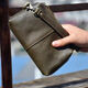 
BARNOROO clutch bag cowhide crazy horse leather retro long men's wallet genuine leather hand grab bag large capacity hand carrying wallet bag Crazy horse leather dark brown (more hard material) small bag