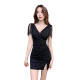 Zhidou Dou Foot Bath Spa Arbeitskleidung High-End-Atmosphäre sexy Techniker Kleid für Frauen Deep V Kleid Fußmassage Hüfte 3897 Schwarz S empfohlen 80-95 Jin [Jin ist gleich 0,5 kg]