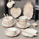 Xibaisheng bol en céramique haut de gamme ensemble de plats à la maison plats de qualité bassette de bol de bol de bol combinaison combinaison combinaison haut de glame de table colorée ensemble de table de table de 8,5 pouces 2 paquets [1278] style sans or