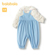 Balabala children's clothes, girls' spring and autumn suit, fashionable style overalls two-piece set, white and blue tone 90cm