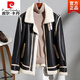 Pierre Cardin fur one-piece men's winter large size velvet thickened leather jacket short motorcycle jacket men's lamb wool jacket brown XL (light business)
