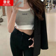 垦定（KENDING）假两件打底吊带背心女夏季外穿内搭抹胸设计感小众甜辣妹纯欲上衣 6625黑色 均码 【80-130斤】