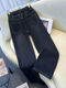 Xuan Mulins New Damen Long Ärger lose modische Hemd mit mittlerer Länge elastischer Taillenjeans für den Frühling der Frauen, Herbst und Winter 2024 Neue Hochtaille 1278 Blue S 80-95