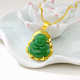 Libiao 18k gold Maitreya Buddha chalcedony jade pendant necklace Vietnamese sand gold and Hetian jade gold inlaid jade pendant for girlfriend Green Buddha pendant + box necklace