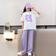 Nickybaby Girls Summer Set à manches courtes 2025 Nouveaux vêtements pour enfants à la mode moyens grands enfants pour enfants en deux pièces Vêtements d'été décontractés 15009 violet + 9922 blanc [set] 140