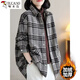 Woodpecker Brand Discount Retro Plaid Shirt Jacket Women's Western Style Loose Slim Lapel Plus Velvet Thick Brushed Top Black / Velvet Thickening Winter Warmth M Recommended 90-110 Jin Jin equals 0.5 kg