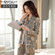 Modal pajamas for women in spring and autumn pure cotton long sleeve autumn full-size cotton large size middle-aged mother loose spring and summer thin home clothing set C9215 lilac brown flower L (recommended 100-120 Jin [Jin equals 0.5 kg])