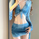 Xinnan 4-piece bikini swimsuit women's 2025 new seaside vacation conservative high-end split swimsuit soaking in hot spring blue [recommended 80-120 Jin [Jin equals 0.5 kg]]