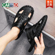 
CARTELO 2025 summer genuine leather men's bag-toe soft-soled sandals for outdoor wear driving beach business high-end casual sandals M9855 black waterproof and non-slip 38