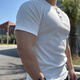Giselen Henry Shirt Men's Heavyweight American Thread Thread Short Polo à manches courtes Sports et T-shirt Fitness Casual Fitness White 2xl 150-170Jin [Jin est égal à 0,5 kg]